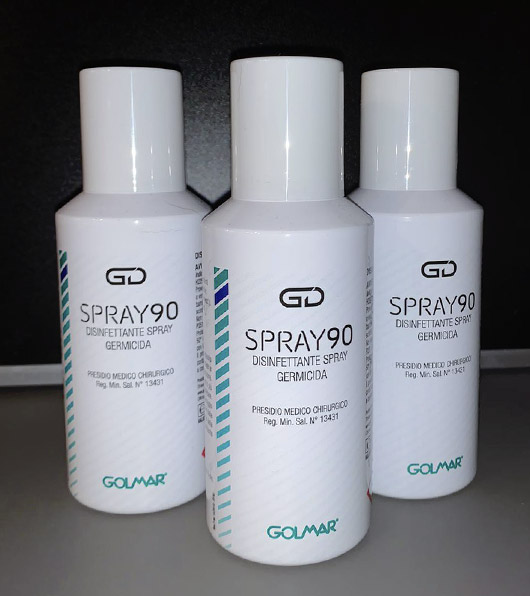 Tris di flaconcini Spray antibatterico concentrato GD90. Utile contro coronavirus COVID19. Uno dei prodotti disponibili sull'ecommerce di Orthocare Solution